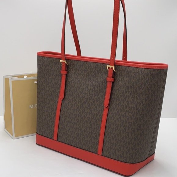 Michael Kors Jet Set Travel Large Top Zip Shoulder Tote Bag Color Flame